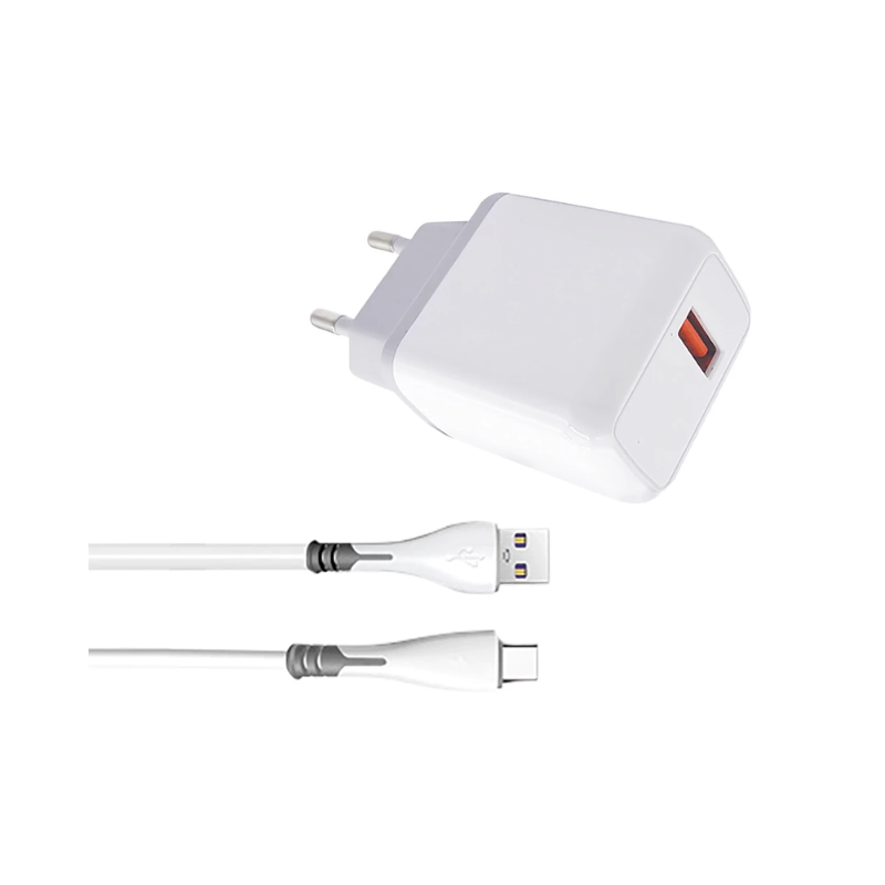 Mobile Bits 5W USB A Wall Charger with USB A to Type-C Cable - White & Grey