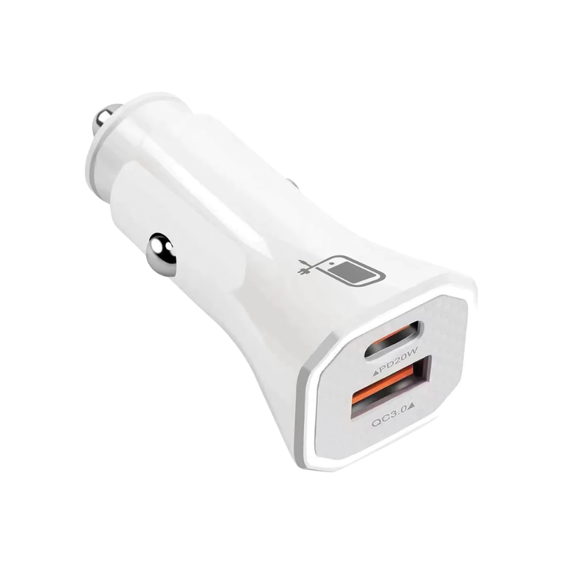 Mobile Bits 36W Dual USB A & Type-C Car Charger - White