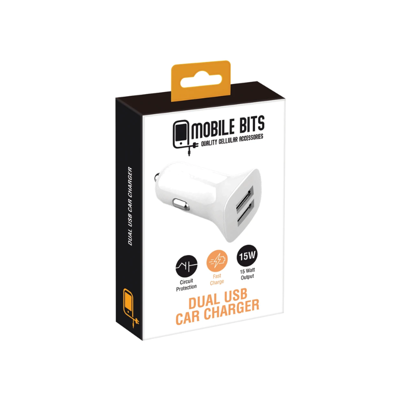 Mobile Bits 15 Watt Dual USB A Car Charger - White
