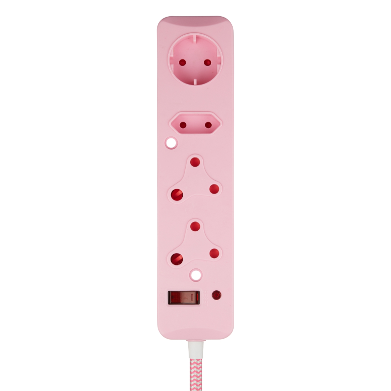 Switched 4 Way Surge Protected Multiplug 0.5M - Pink