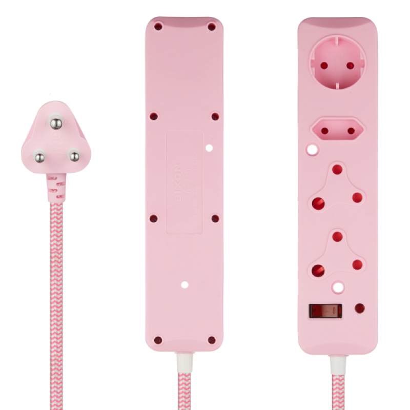Switched 4 Way Surge Protected Multiplug 0.5M - Pink