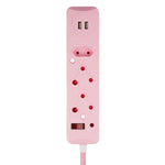 Switched 3 Way Surge Protected Multiplug With Dual 2.4A USB Ports 0.5M - Pink