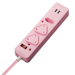 Switched 3 Way Surge Protected Multiplug With Dual 2.4A USB Ports 0.5M - Pink