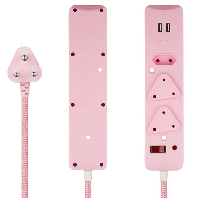 Switched 3 Way Surge Protected Multiplug With Dual 2.4A USB Ports 3M - Pink