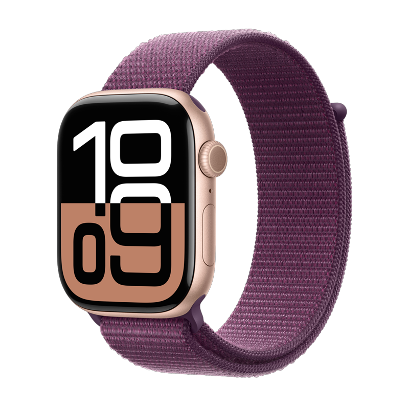 Apple Watch Series 10 GPS + Cellular 42mm Rose Gold Aluminium Case with Plum Sport Loop