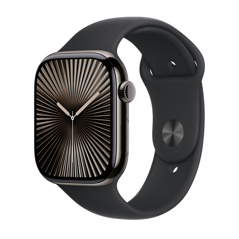 Apple Watch Series 10 GPS + Cellular 42mm Slate Titanium Case with Black Sport Band - M/L
