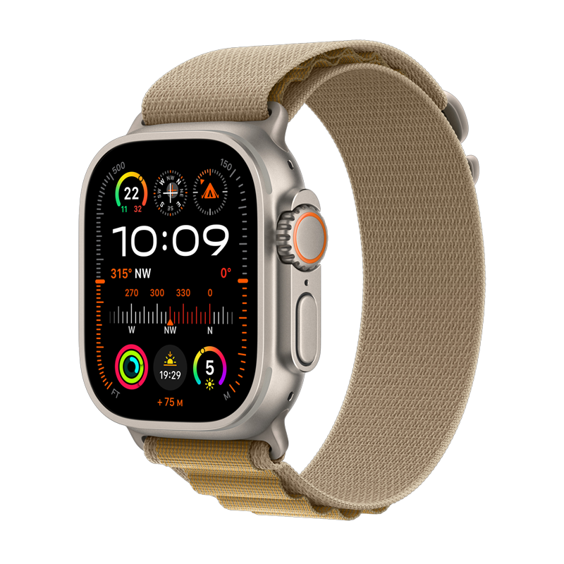 Apple Watch Ultra 2 GPS + Cellular 49mm Natural Titanium Case with Tan Alpine Loop - Small