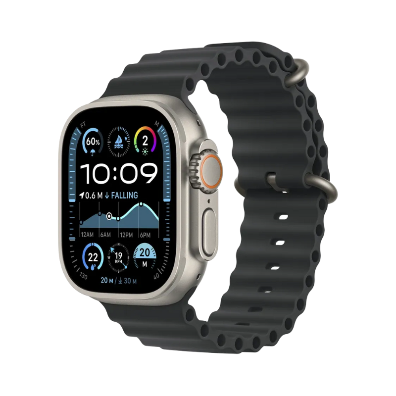Apple 49mm Black Ocean Band Extension - Natural Titanium Finish