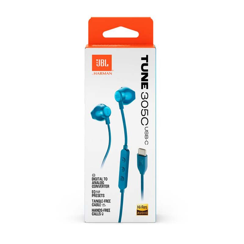 JBL Tune 305C USB-C Wired Hi-Res Earbuds - Blue