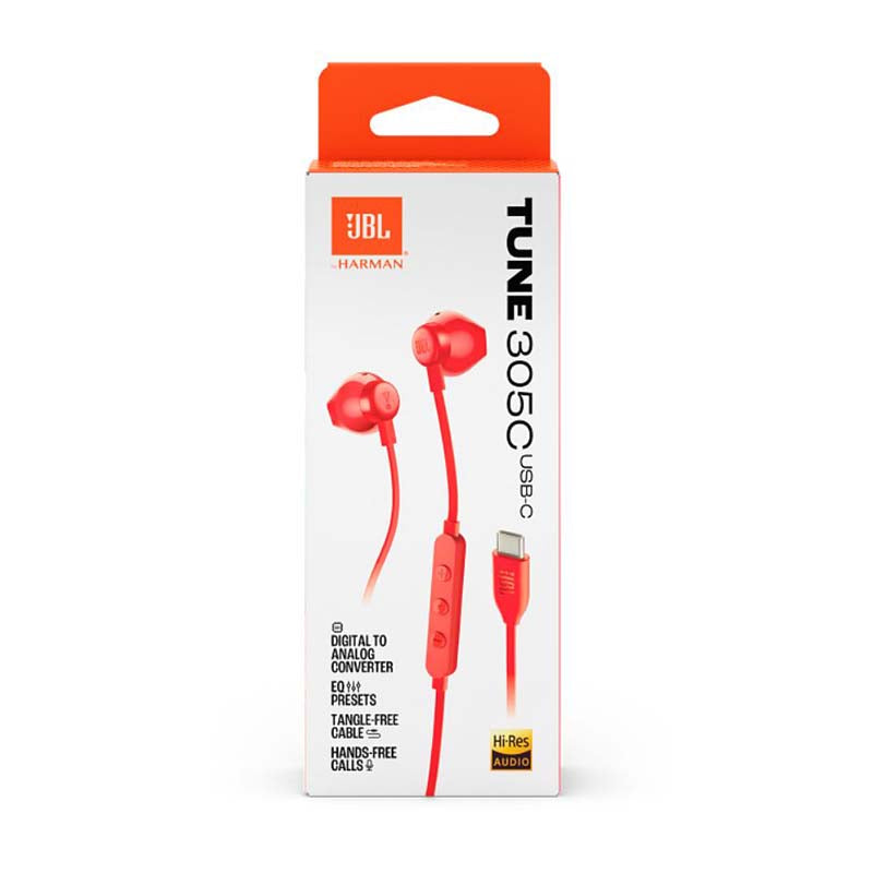 JBL Tune 305C USB-C Wired Hi-Res Earbuds - Red