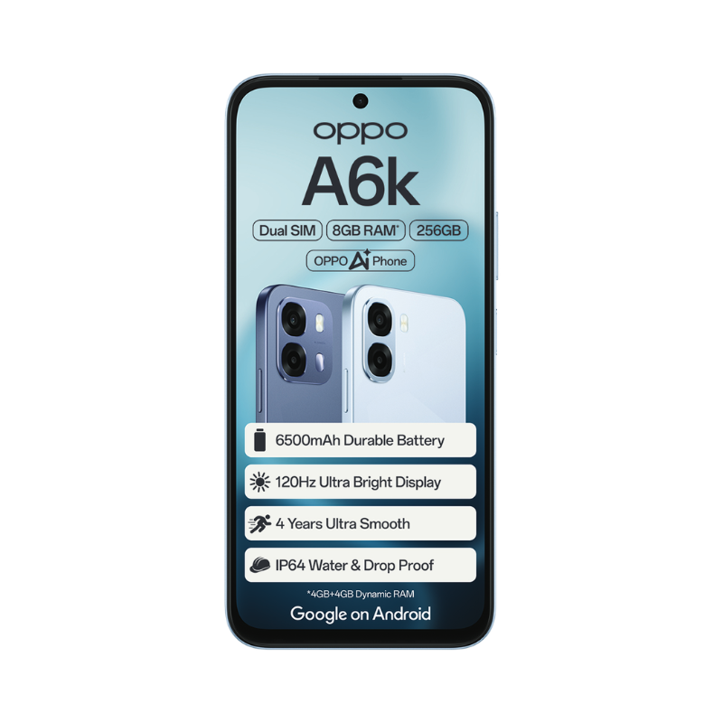 Oppo A6k 4G Dual Sim 256GB - Crystal Blue - Blue