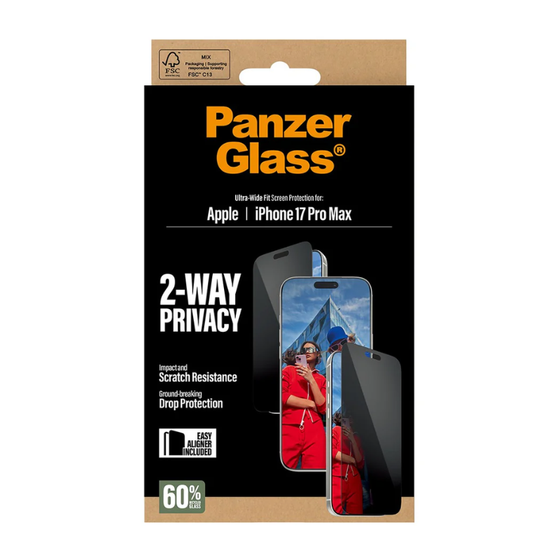 PanzerGlass 2-Way Privacy Screen Protector Apple iPhone 17 Pro Max | Ultra-Wide Fit EasyAligner - Clear