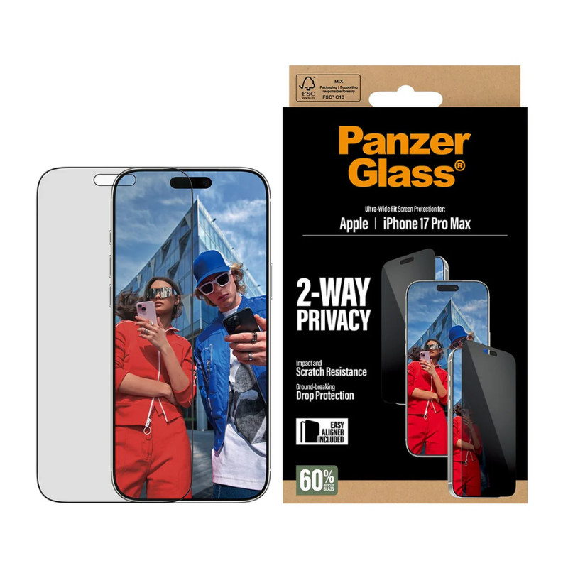 PanzerGlass 2-Way Privacy Screen Protector Apple iPhone 17 Pro Max | Ultra-Wide Fit EasyAligner - Clear