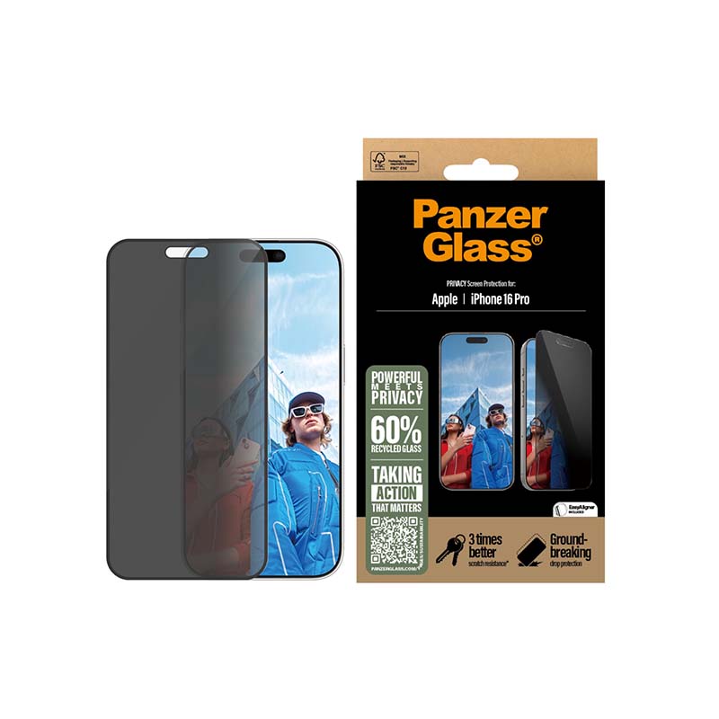 PanzerGlass Apple iPhone 16 Pro Privacy Screen Protector Ultra Wide Fit - Black - Black