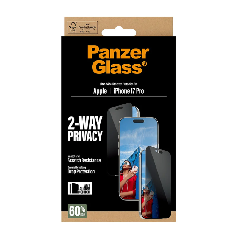 PanzerGlass 2-Way Privacy Screen Protector Apple iPhone 17 Pro | Ultra-Wide Fit EasyAligner