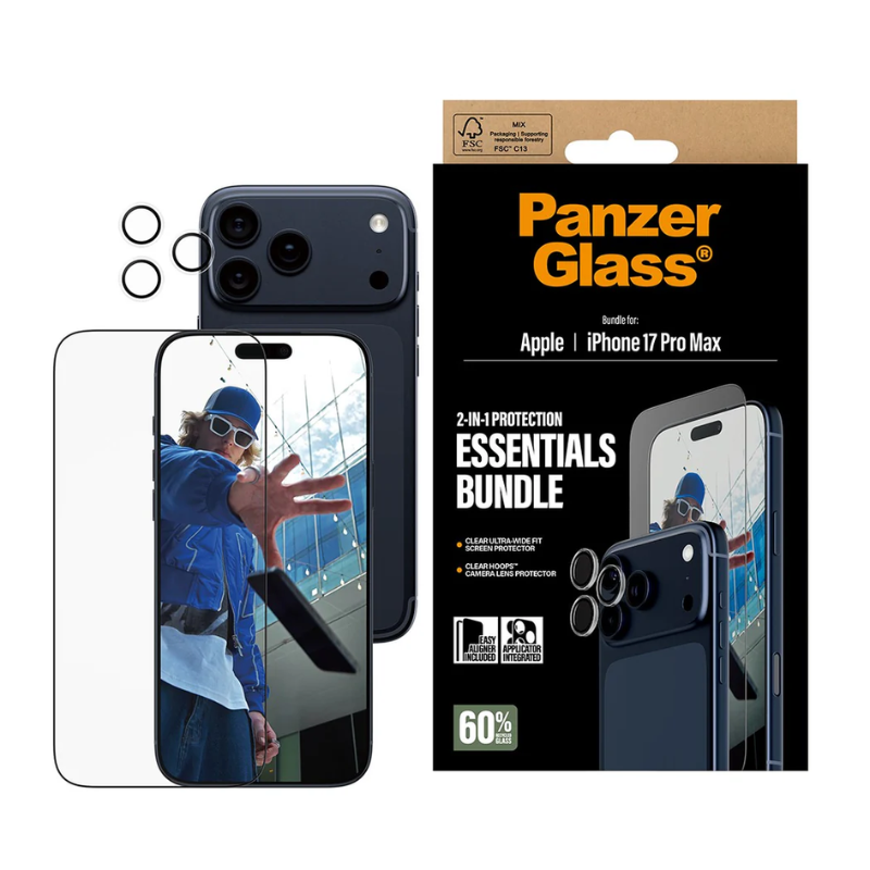 PanzerGlass 2-in-1 Essentials Bundle iPhone 17 Pro Max | Ultra-Wide Fit + Hoops
