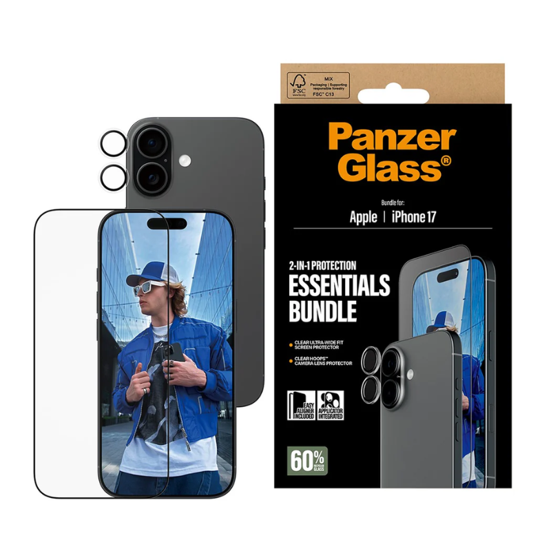 PanzerGlass Essentials Bundle Apple iPhone 17 | Ultra-Wide Fit + Hoops