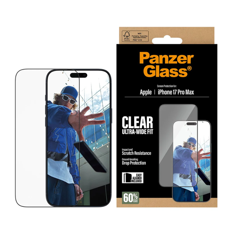 PanzerGlass Screen Protector Apple iPhone 17 Pro Max | Ultra-Wide Fit EasyAligner