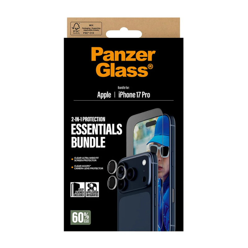 PanzerGlass Essentials Bundle Apple iPhone 17 Pro| Ultra-Wide Fit + Hoops
