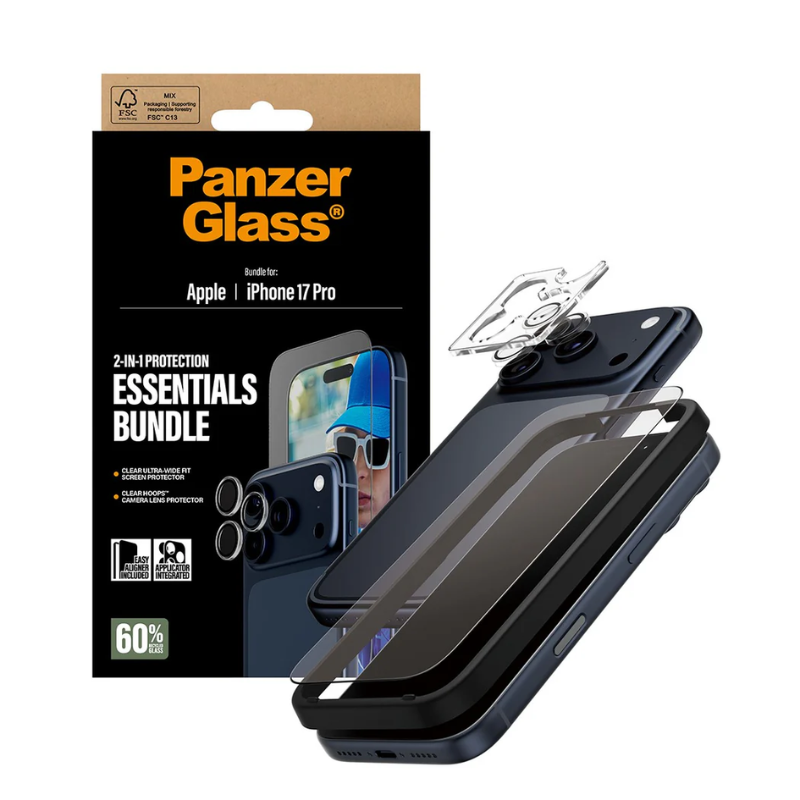 PanzerGlass Essentials Bundle Apple iPhone 17 Pro| Ultra-Wide Fit + Hoops