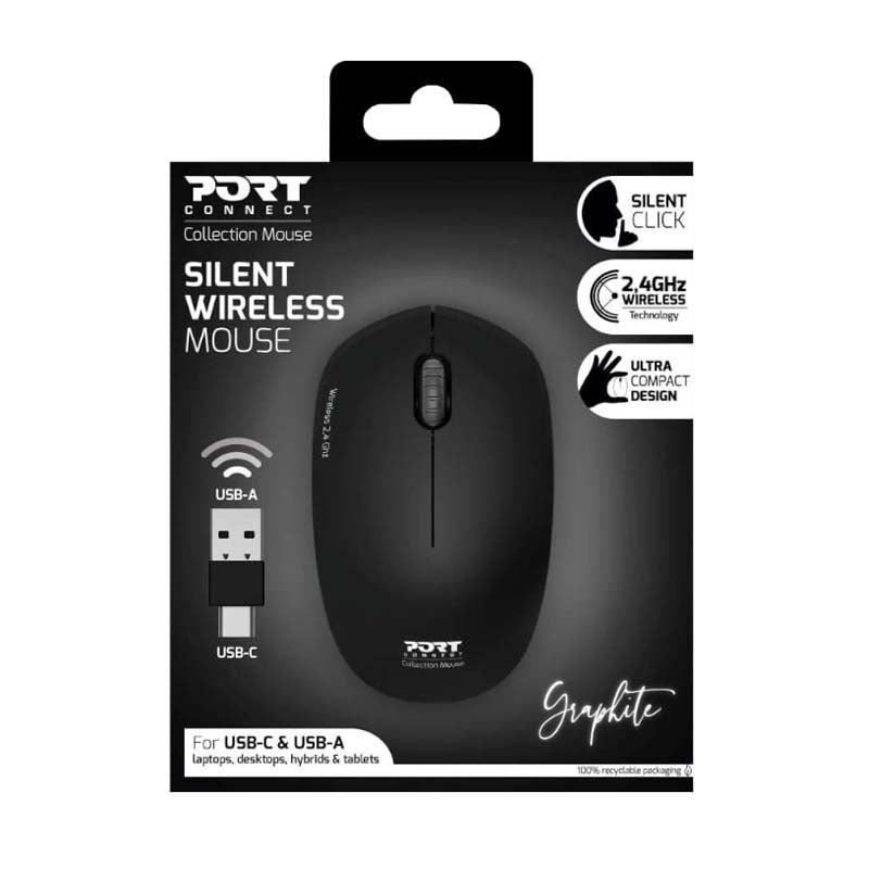 Port Connect Wireless Mouse -Graphite Black - Black