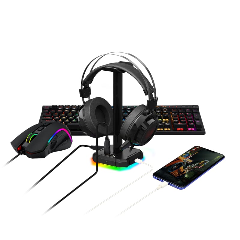 Redragon Scepter Pro Quad USB RGB Headset Stand - Black