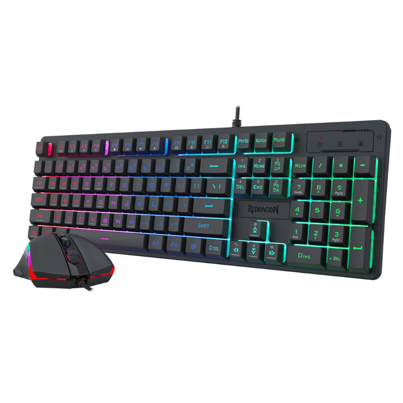 Redragon S107 RGB Gaming Essentials Wired Gaming Keyboard and Mouse Bundle - Black