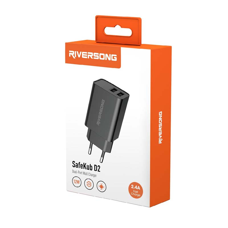 Riversong SafeKub D2 Dual-Port Wall Charger - Black