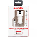 Superfly 3.4A Dual Usb Micro Car Charger - White