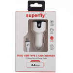 Superfly 3.4A Dual Type C Car Charger - White