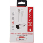 Superfly 3.4A Dual Type C Car Charger - White