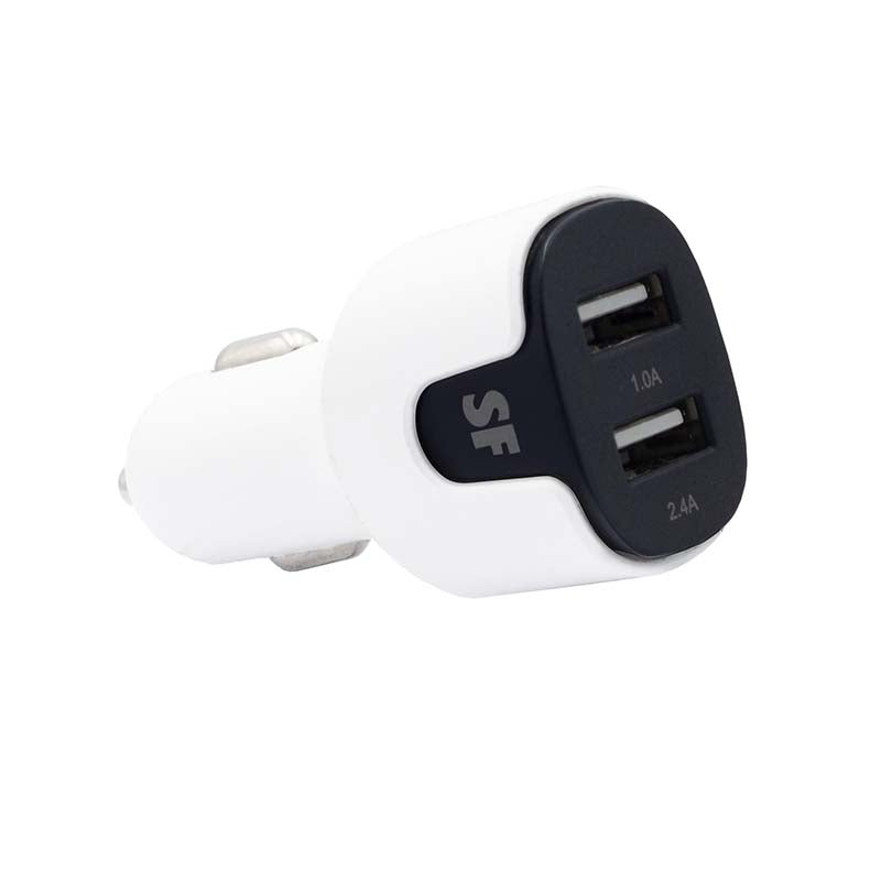 Supa Fly Dual USB Car Charger with Lightning MFI Cable - White