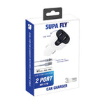 Supa Fly Dual USB Car Charger with Lightning MFI Cable - White