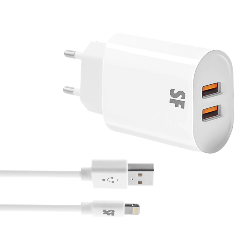 Supa Fly 17W USB A Dual Lightning Wall Charger - White