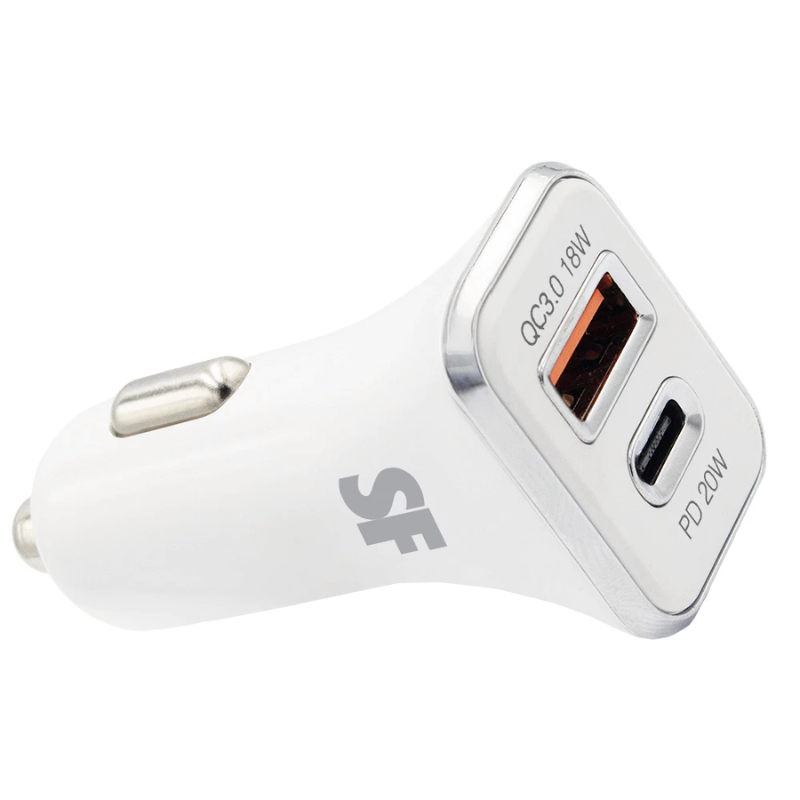 Supa Fly 38W Dual USB PD and QC Car Charger - White