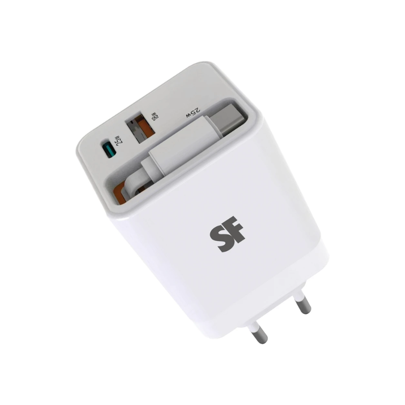 Supa Fly 50W Dual USB Wall Charger Retractable Type-C Cable - White