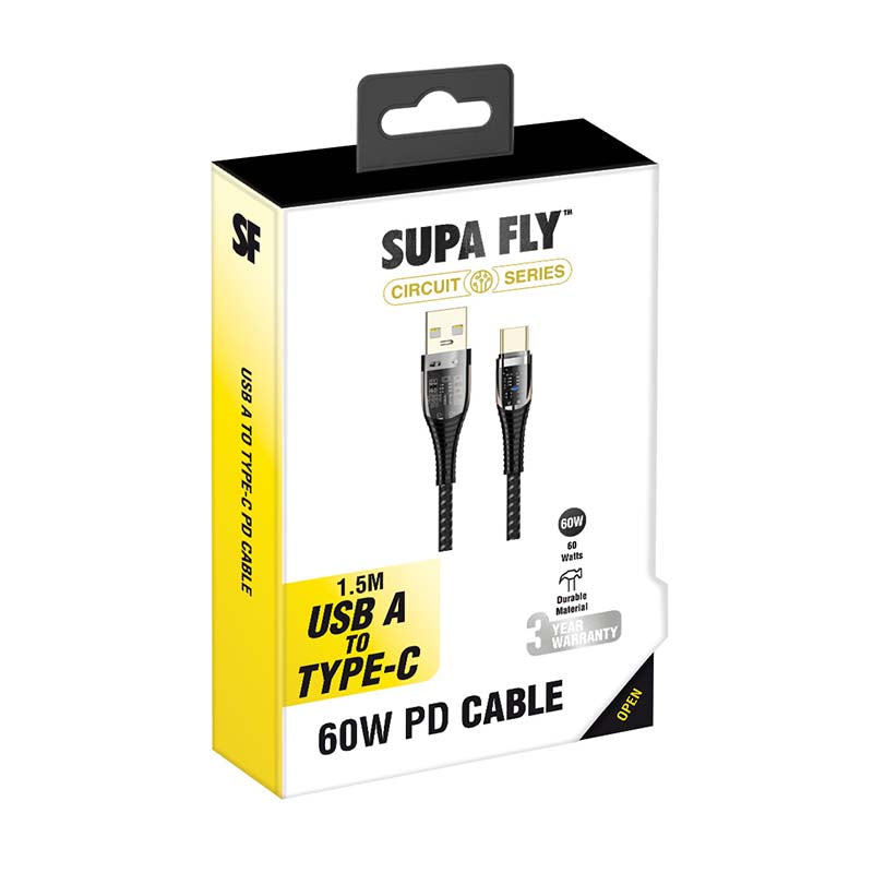 Supa Fly Circuit Series USB A to Type C 1.5m Cable - Black
