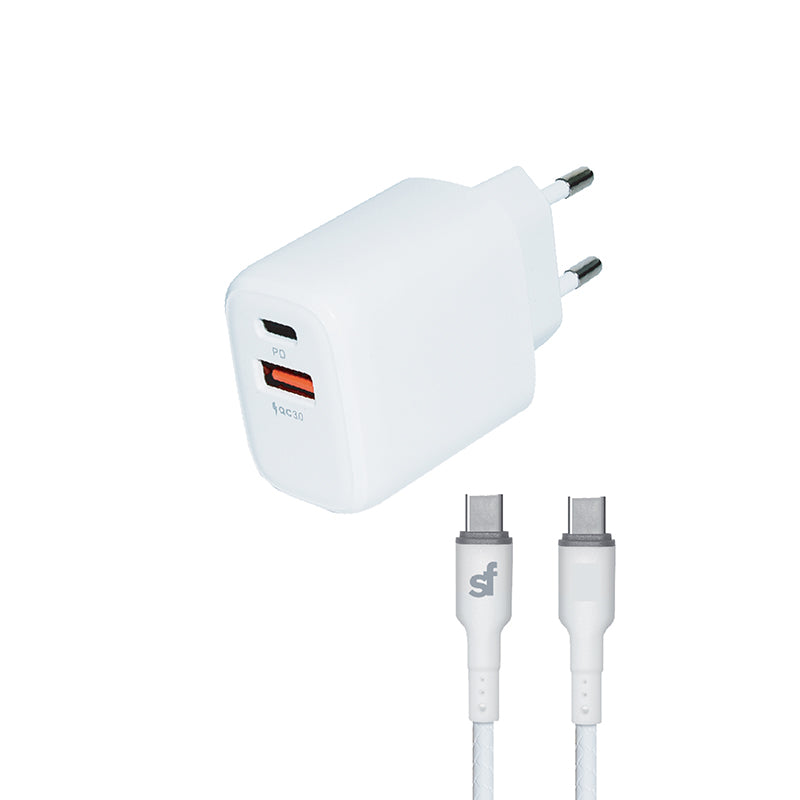 SF PD Wall Charger with Type C Cable - White
