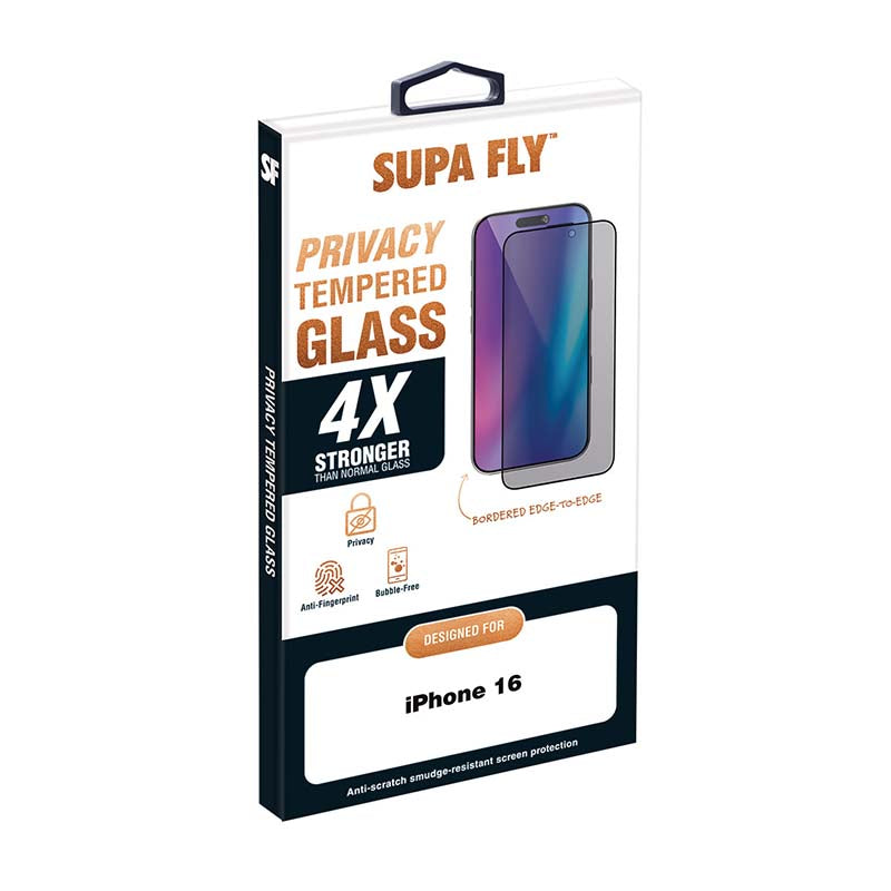 Supa Fly Apple iPhone 16 Privacy Tempered Glass Screen Protector with Applicator