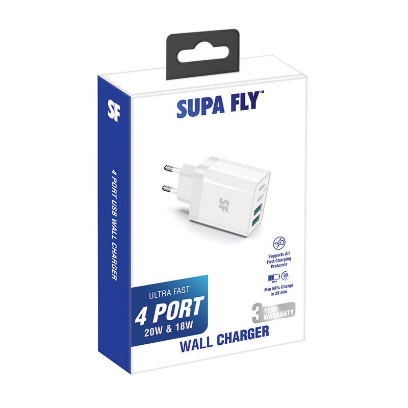 Supa Fly Quad USB Wall Charger - White