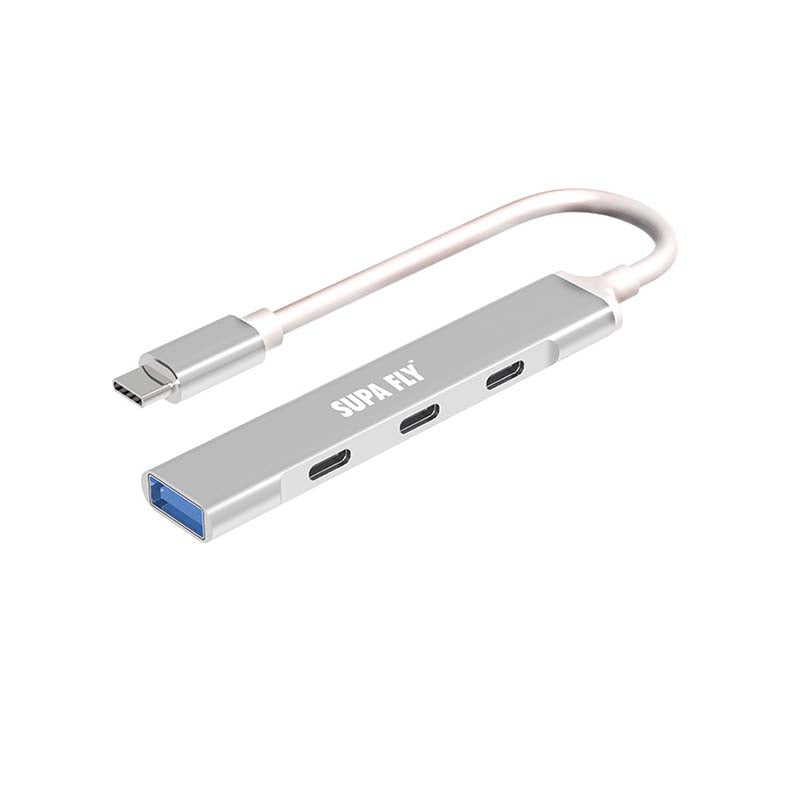 Supa Fly Type C & USB C 4 Port Hub - Silver