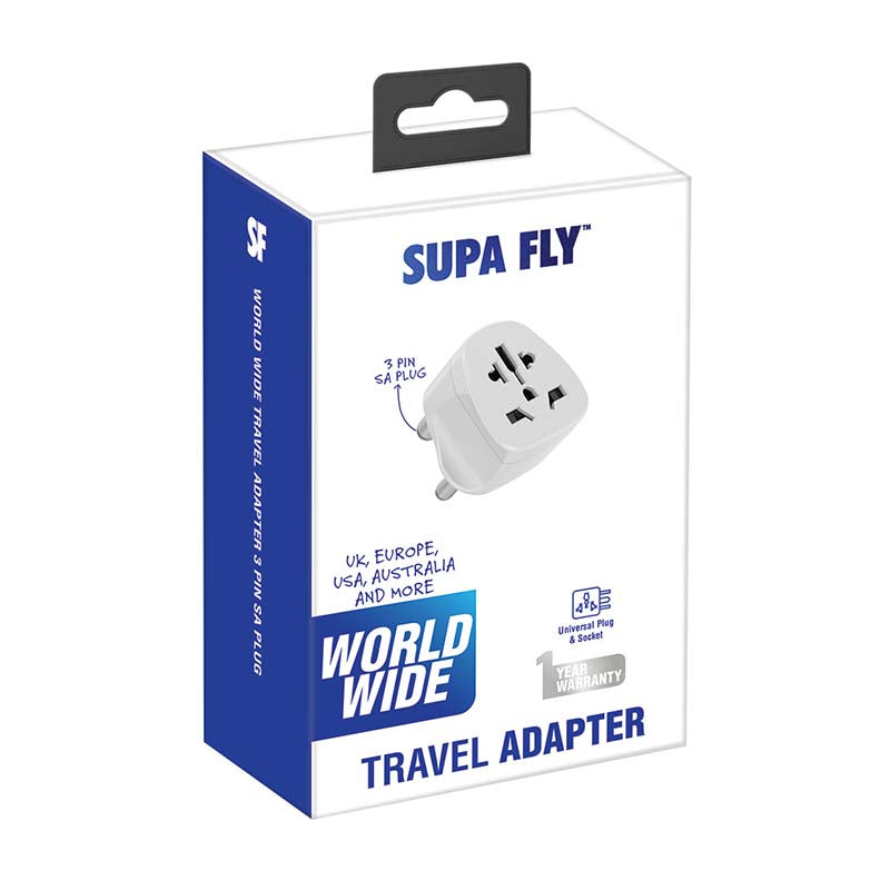 Supa Fly Travel Adapter 3 PIN SA Plug - White