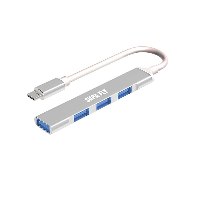 Supa Fly USB 4 Port Type C Hub - Silver