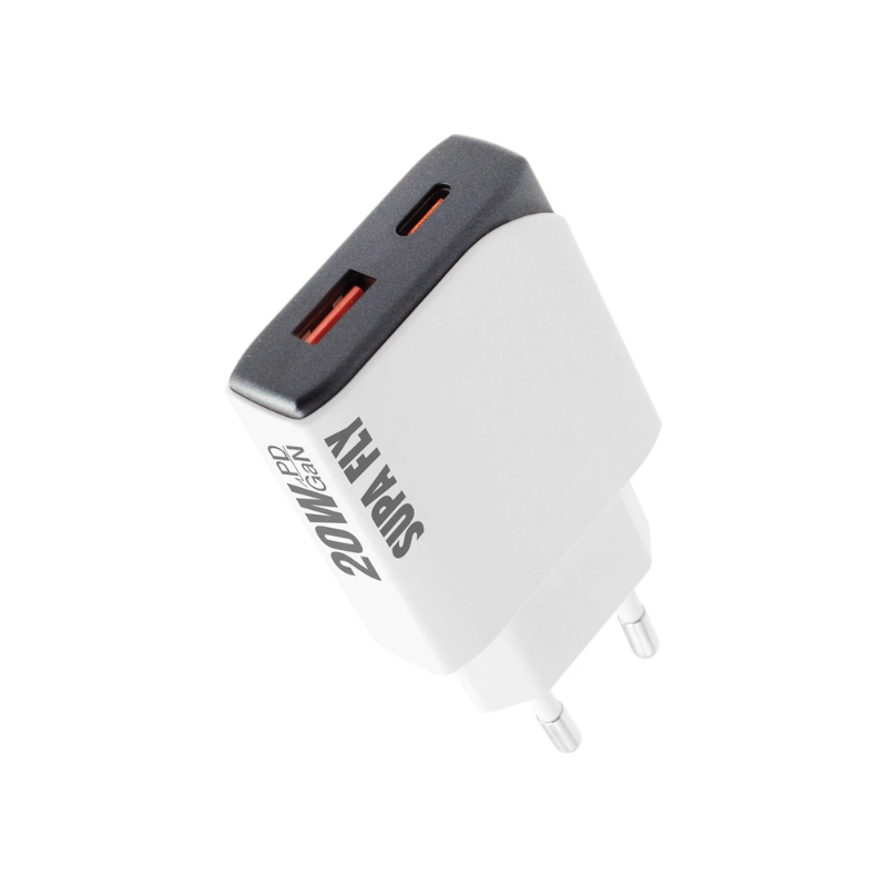 Supa Fly 20W Dual A & C Wall Charger - White & Grey