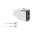 Supa Fly 30W Dual A & C Wall Charger with C to C Cable - White