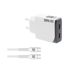 Supa Fly 45W Slim Dual C Wall Charger with C-C Cable - White & Grey