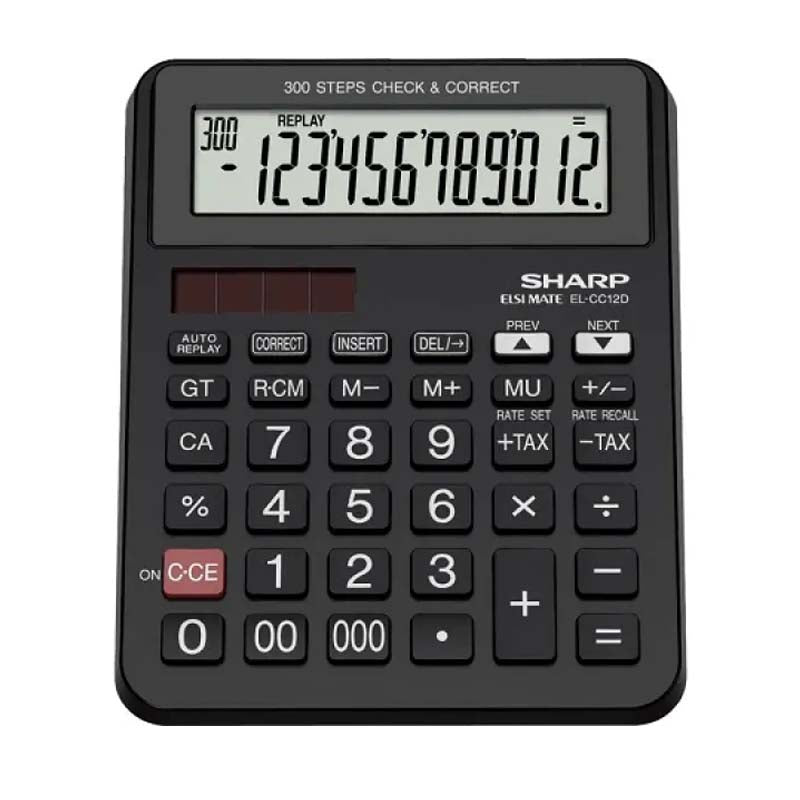 Sharp EL-CC12D CheckCorrect Tax Desk Calculator - Black - Black