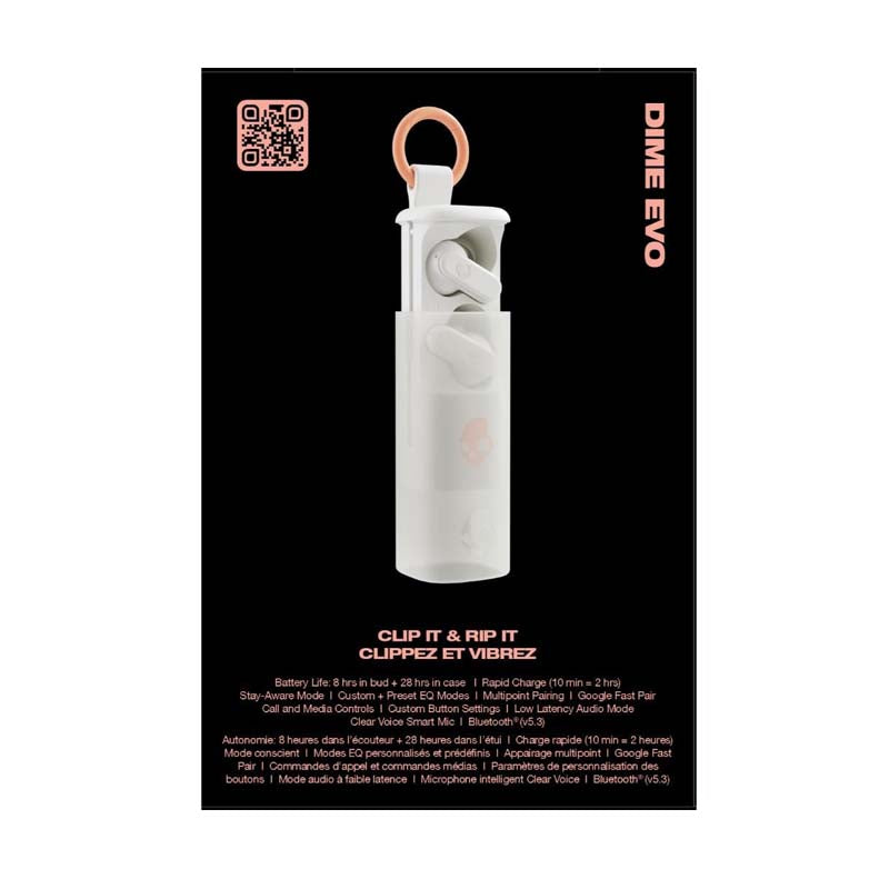 Skullcandy Dime Evo True Wireless In-Ear Earbuds - Bone / Orange - White/Orange