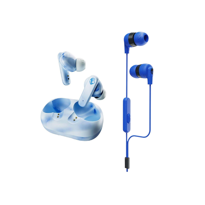 Skullcandy Bundle Ecobuds True Wireless Earbuds + Inkd In-Ear Earbuds with Mic - Glacier Blue & Cobalt Blue
