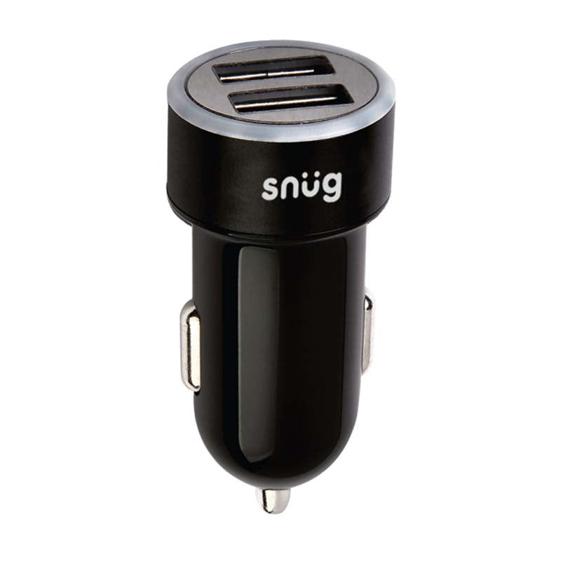 Snug Car Juice Dual USB Port Car Charger With Type-C Cable - Black